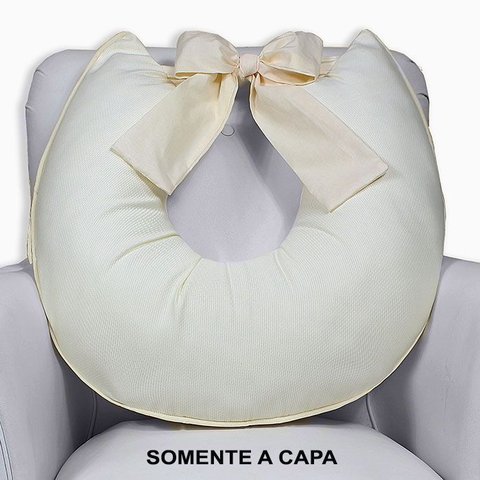 Capa de Almofada Amamentação Piquet com Laço - Palha
