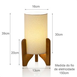 Kit 2 Abajur Luminária Mesa Cabeceira Tecido Linho Cor Palha Pés Tripé Madeira - 3