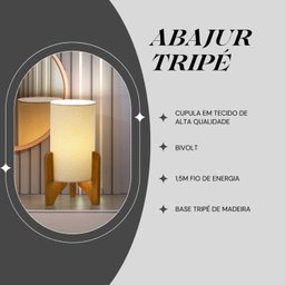 Kit 2 Abajur Luminária Mesa Cabeceira Tecido Linho Cor Palha Pés Tripé Madeira - 2