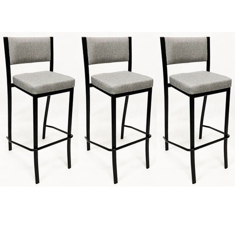 Banqueta para bar alta Empilhável cor Preta Assento e Encosto Estofados Linho kit 3 unidades