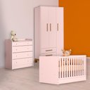 Ver imagem 1 de Conjunto Berço Mini Cama, Cômoda Trocador e Guarda Roupa Slim Rosa