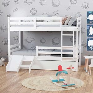 Treliche Solteiro Infantil Slim e Mini Escada/escorregador Madeira Maciça Branco Housin