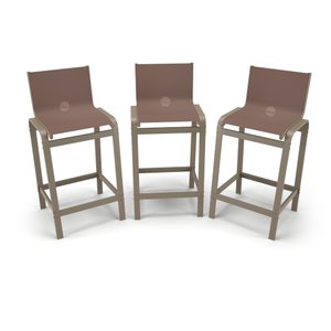 Kit 3 Banquetas Alta Bancada Alumínio Fendi Tela Marrom