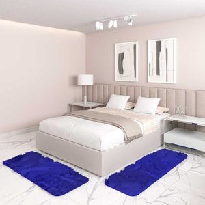 Jogo Tapete Passadeira Quarto 2 Uni Azul 50 X 140 Cm