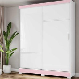 Guarda-Roupa 2 Portas de Correr 2 Gavetas Viena Multimóveis CR4032 Branco/Rosa - 1