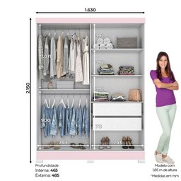 Guarda-Roupa 2 Portas de Correr 2 Gavetas Viena Multimóveis CR4032 Branco/Rosa - 3