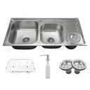 Ver imagem 1 de Cuba Dupla Cozinha Gourmet Aço Inox Luxo com Lixeira e Acessórios Tubrax