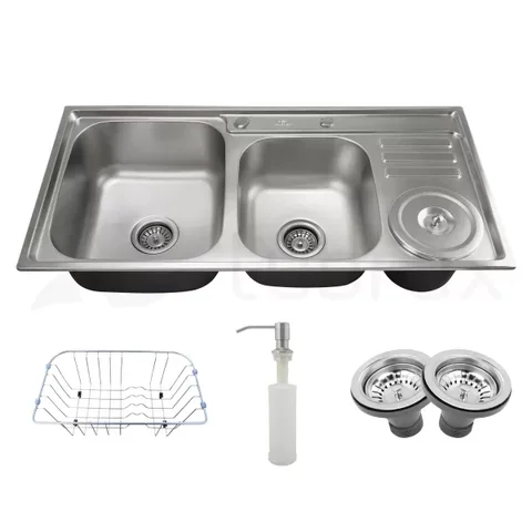 Cuba Dupla Cozinha Gourmet Aço Inox Luxo com Lixeira e Acessórios Tubrax