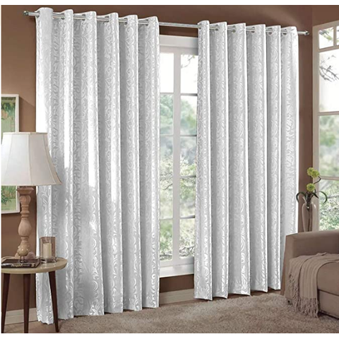 Cortina Jacquard Sala e Quarto 4,00x2,50 Branco Ilhós Quadrado Cromado