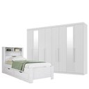 Ver imagem 1 de Cama Solteiro com Gavetas Invicta com Guarda Roupa Master 8 Portas 4 Gavetas com Espelho Branco Bril