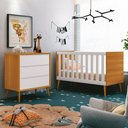 Ver imagem 2 de Jogo de Quarto Infantil Theo Retrô Cômoda 3 Gavetas e Berço Branco/Savana com Pés Amadeirado -