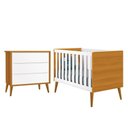 Ver imagem 1 de Jogo de Quarto Infantil Theo Retrô Cômoda 3 Gavetas e Berço Branco/Savana com Pés Amadeirado -