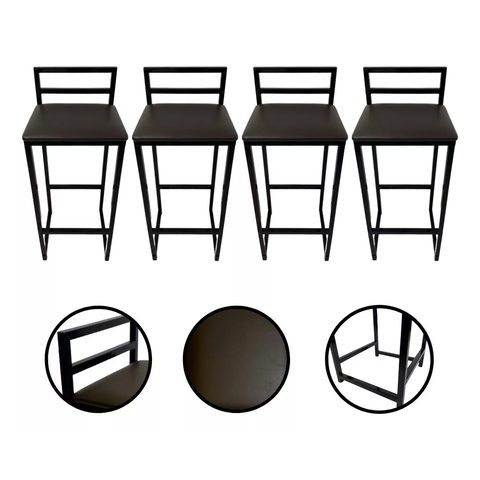 Kit 4 Banquetas Quadrada Bistro Industrial Alta Casa Bar Cozinha:preto