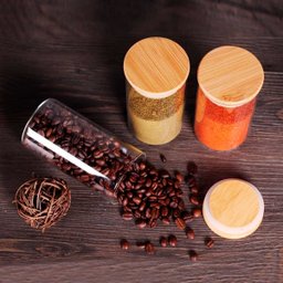 Kit de 8 Potes Herméticos Vidro Tampa Bambu 400ml - 8