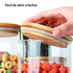 Kit de 8 Potes Herméticos Vidro Tampa Bambu 400ml - 6