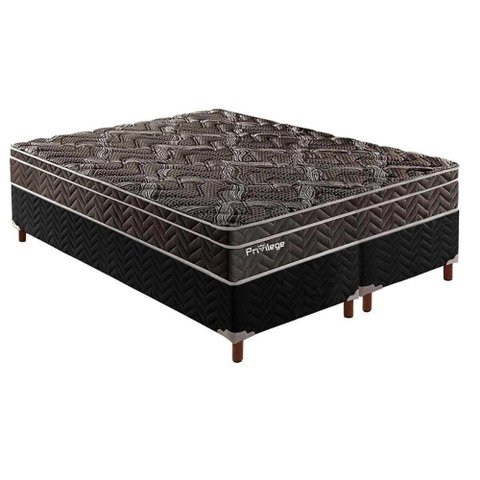 Cama Box Queen: Colchão Molas Paropas MasterPocket Ensacadas Privilege + Base CRC Suede Black(