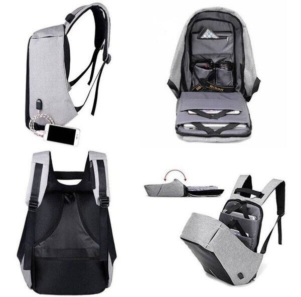 Mochila Notebook Executiva Colégio Trabalho Passeio Anti Furto Roubo Laptop - Cinza - 4