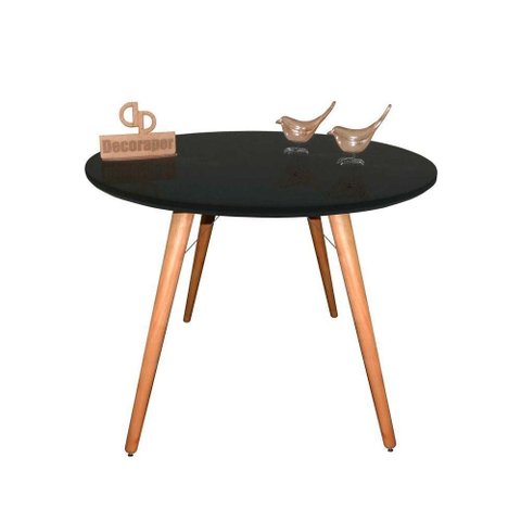 Mesa Jantar Pés Palitos Tampo Redondo Vidro Laqueado 110cm Preto