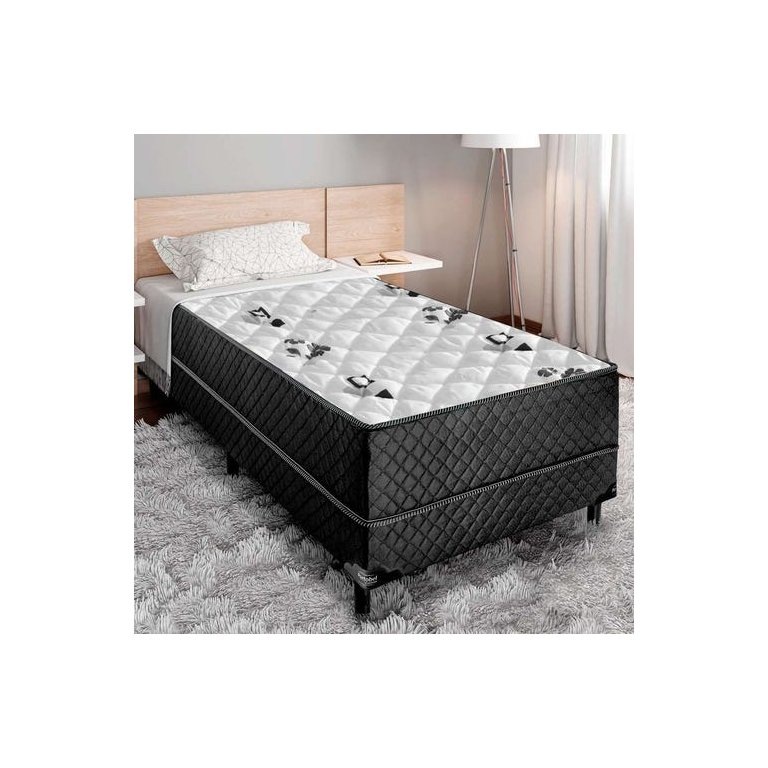 Cama Box Solteiro Conjugada Unyco D28 Ortopédico Floral e Preta
