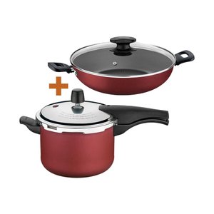 KIT - Panela de Pressão 4,5 Vancouver Vermelha + 1 Panela WOK 28cm - Tramontina