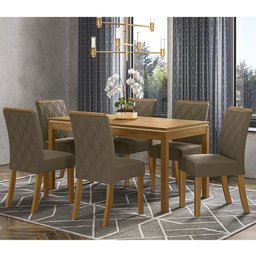 Sala de Jantar Mesa Chan 140cm com 6 Cadeiras Vita Nature/Off White/Bege - Henn - 2