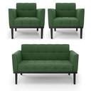 Ver imagem 1 de Conjunto 2 Poltronas e 1 Namoradeira Decorativa Karen Pés Fixo em Madeira Preto Suede Verde G19 - Gr