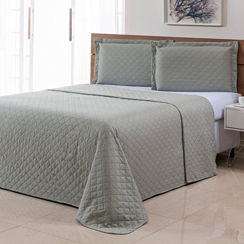 Kit Colcha Ultrassonica Queen 3 Peças Basics Cinza Claro