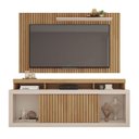Ver imagem 2 de Conjunto Decorativo Rack e Bancada Brendan Mdf/mdp Ripado para Tv 55 Pol. Buriti/offwhite G11 - Gran