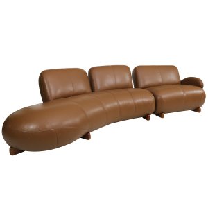 Sofá de Couro Onix 4 Lugares com Chaise Esquerda Brown - Mempra
