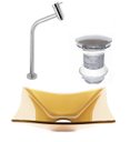 Ver imagem 1 de CUBA DE VIDRO RETANGULAR 39CM DOURADO REAL + VALVULA CLICK + TORNEIRA