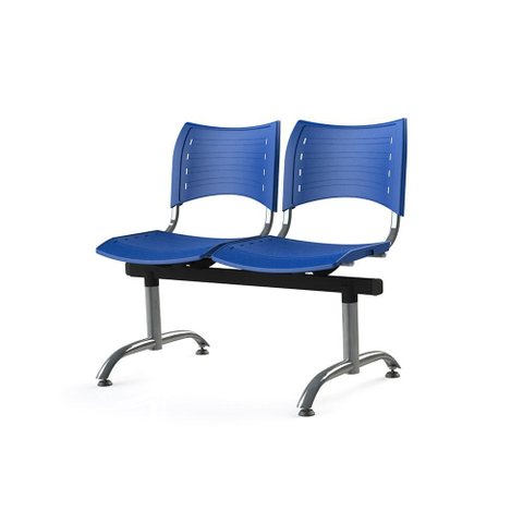 Longarina Iso com 2 Lugares Assento Azul Base Cromada - 55245