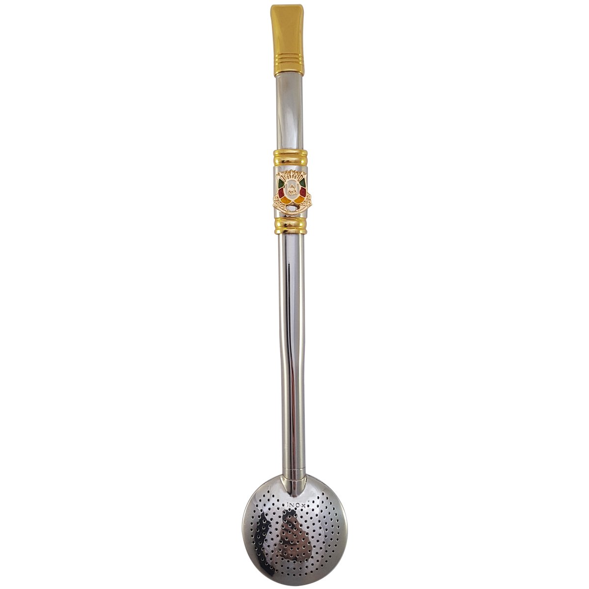 Bomba Chimarrão Rosca Aço Inox 304 Ouro 18k Pingente Desenho Brasao - 4