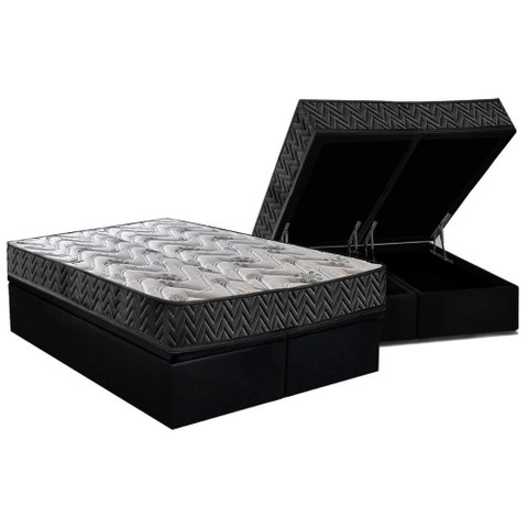 Conjunto Box Baú Queen: Colchão Espuma Paropas D45 Pasquale Wave Black + Base Crc Suede Black (