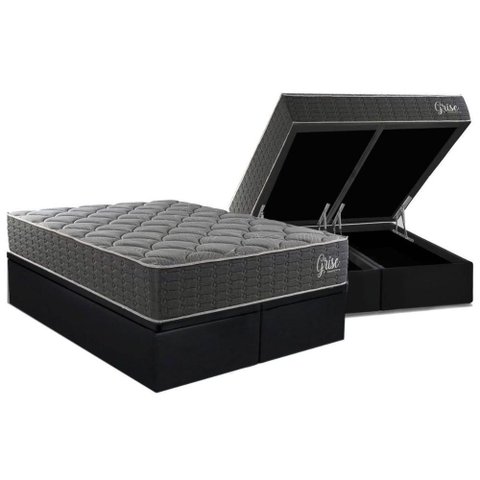 Cama Box Baú Queen + Colchão Anatômico Kappesberg D40 Grise + Base Crc Corano Black