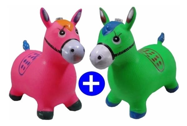 KIT 2 Cavalinho Musical Infantil com Led Rosa e Verde - 1