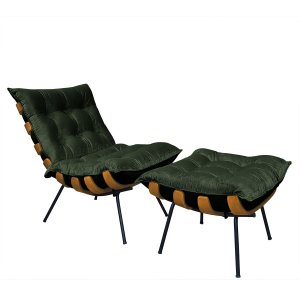 Poltrona Costela com Puff em Linho ou Veludo - Élpis Móveis - Veludo Verde