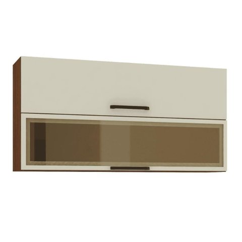Armário 2 Basculante C/ Vidro 120 Cm Lapis Nogueira Off White