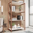 Ver imagem 2 de Estante Livreiro Steel 90cm Estilo Industrial com Pés em Aço Cobre/off White