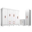 Ver imagem 1 de Guarda Roupa Casal Porto 8 Portas com Cômoda 4 Gavetas e 1 Porta e Armário Multiuso Lite Branco Bril