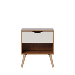Mesa de Cabeceira 1 Gaveta e Nicho Lisboa M-102 Freijo Off White Colibri Moveis - 4