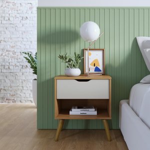 Mesa de Cabeceira 1 Gaveta e Nicho Lisboa M-102 Freijo Off White Colibri Moveis