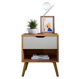 Mesa de Cabeceira 1 Gaveta e Nicho Lisboa M-102 Freijo Off White Colibri Moveis - 2