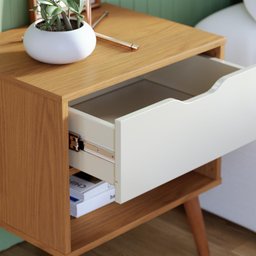 Mesa de Cabeceira 1 Gaveta e Nicho Lisboa M-102 Freijo Off White Colibri Moveis - 3