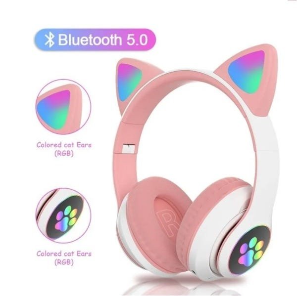 Headset Fone com LED Orelha de Gato Bluetooth Rose - 1