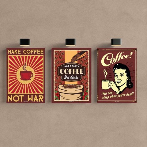 Kit 3 Quadro Decorativo Café Cafeteria Cozinha Vintage Retro 28x20cm