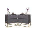 Ver imagem 2 de Kit 2 Mesas de Cabeceira 45cm Eros 2 Gavetas com Corrediças Telescopicas e Pés de Ferro