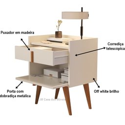 Mesa de Cabeceira Davi 1 Gaveta 1 Porta Pés Palito Off White - JM Casa dos Moveis - 4