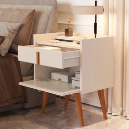 Mesa de Cabeceira Davi 1 Gaveta 1 Porta Pés Palito Off White - JM Casa dos Moveis - 2