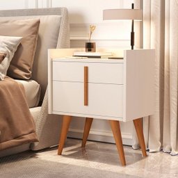 Mesa de Cabeceira Davi 1 Gaveta 1 Porta Pés Palito Off White - JM Casa dos Moveis - 1