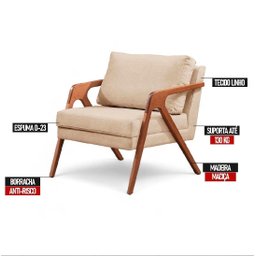 Kit com 2 Poltronas em Linho Bege com Pés em Madeira Maciça Sofisticada Mona Luxo para Sala de Estar - 3